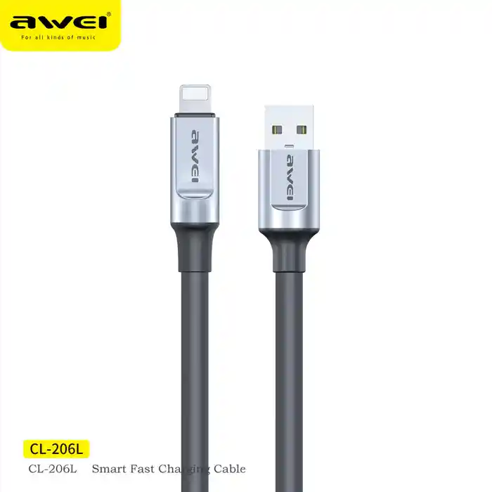 Awei CL-206L Smart Fast Charger 2.4A Lightning Data Transmission Cable 1m Flexible Wire High Quality Material